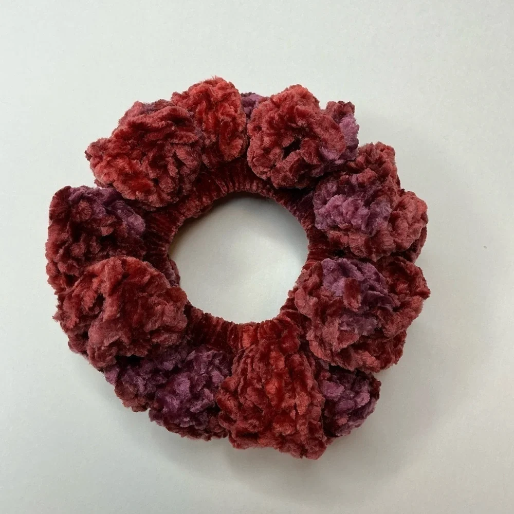 Crochet Crushed Velvet Scrunchie Set of 3 Oversized Hair Tie Plush Handcrafted